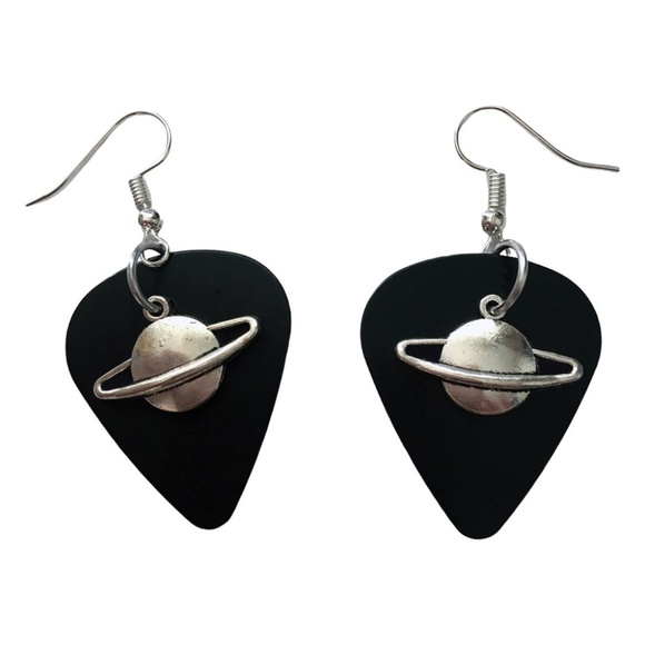 Hand Crafted Earrings Recycled Guitar Picks Dark Days for the Planet - Picture 1 of 5